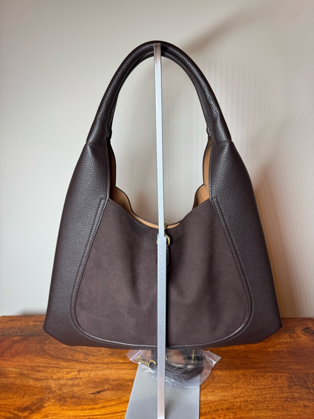 Dark Brown Women's Shoulder Bag with Gold Accent - Picture 3 of 4